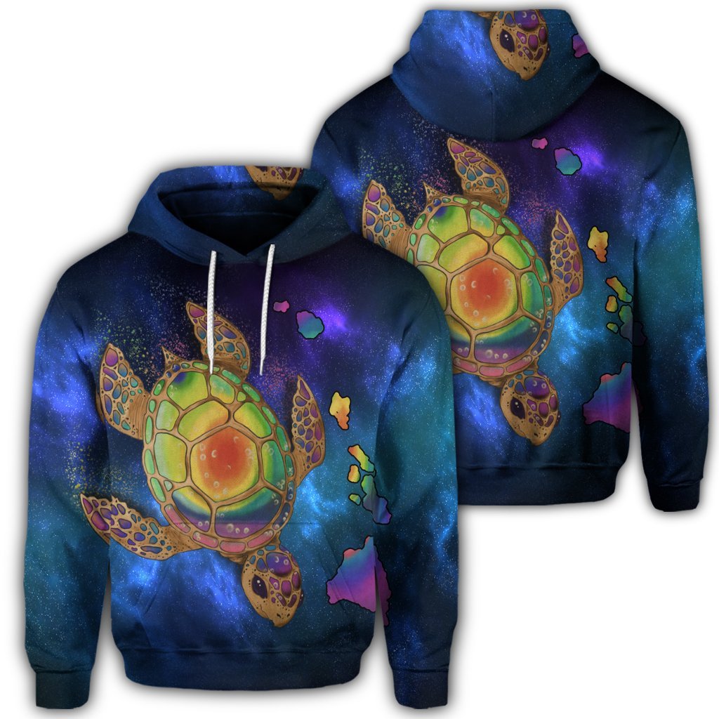 Hawaii Map Turtle Galaxy Hoodie Blue Unisex Art - Polynesian Pride