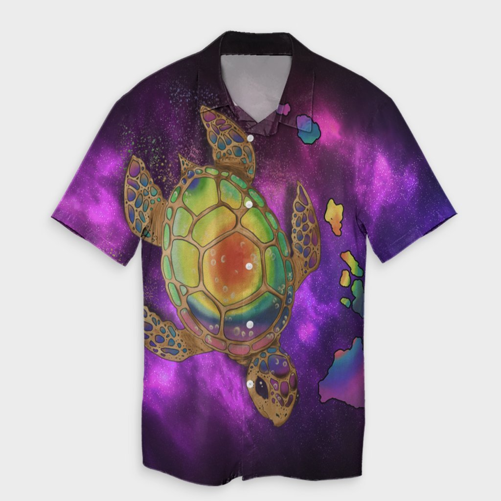 Hawaii Map Turtle Galaxy Hawaiian Shirt - AH - Purple Unisex Black - Polynesian Pride