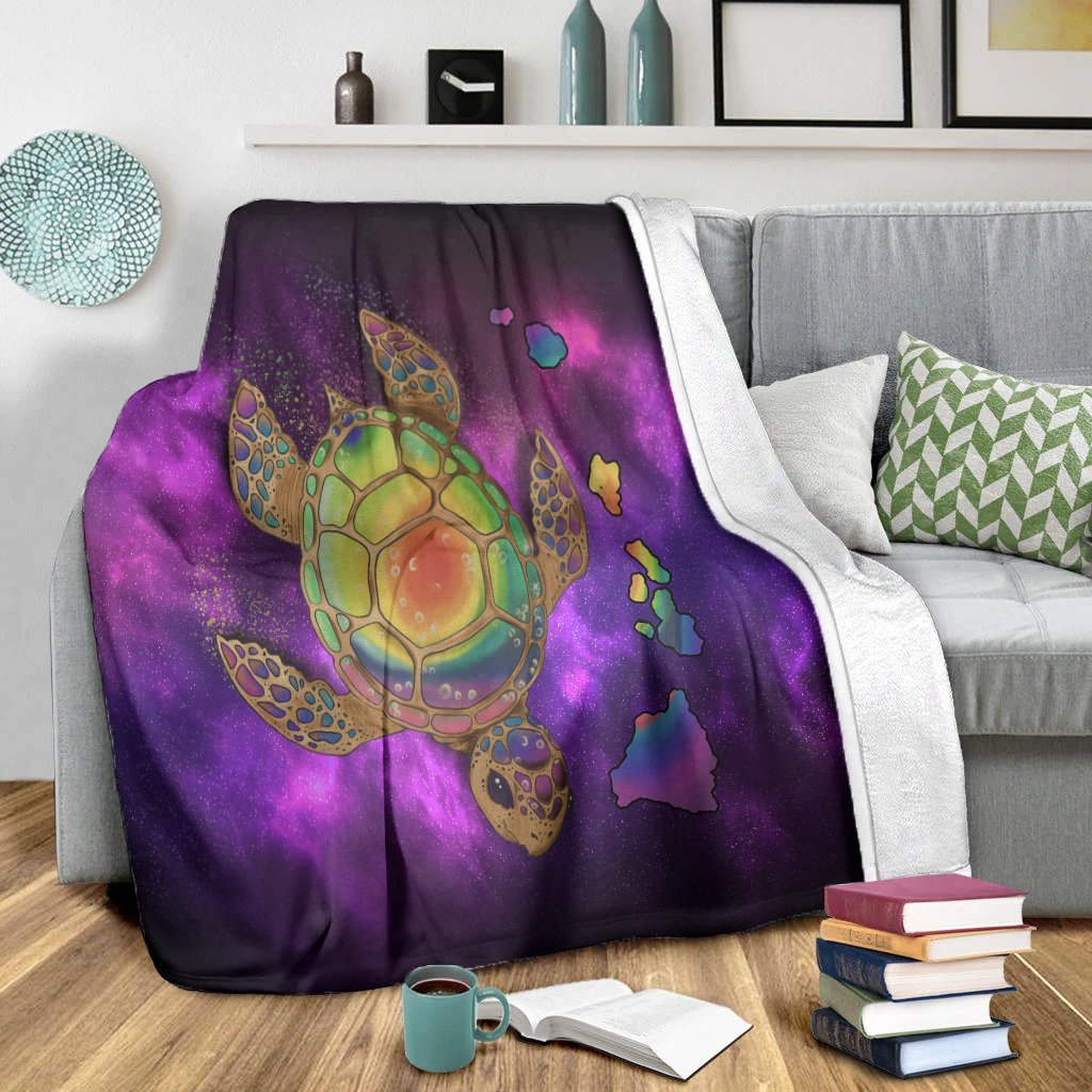 Hawaii Map Turtle Galaxy Premium Blankets - AH - Purple - Polynesian Pride