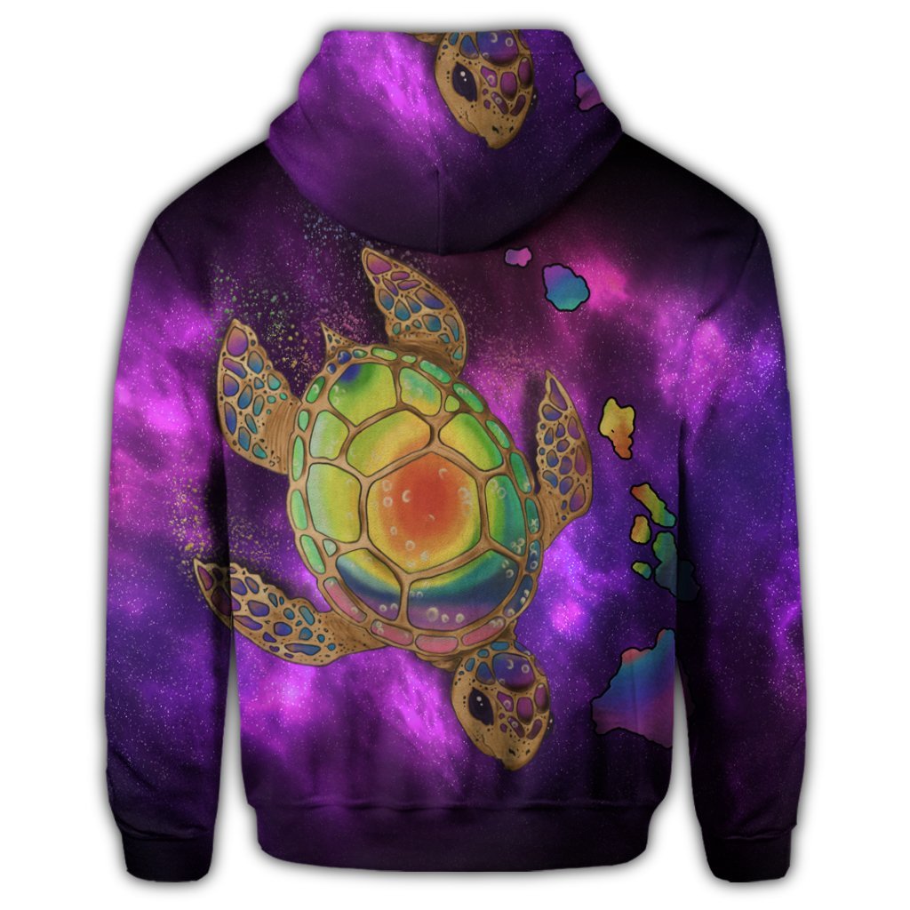 Hawaiian Map Turtle Galaxy Hoodie Purple - Polynesian Pride