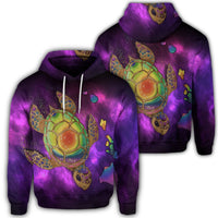 Hawaiian Map Turtle Galaxy Hoodie Purple Unisex Art - Polynesian Pride
