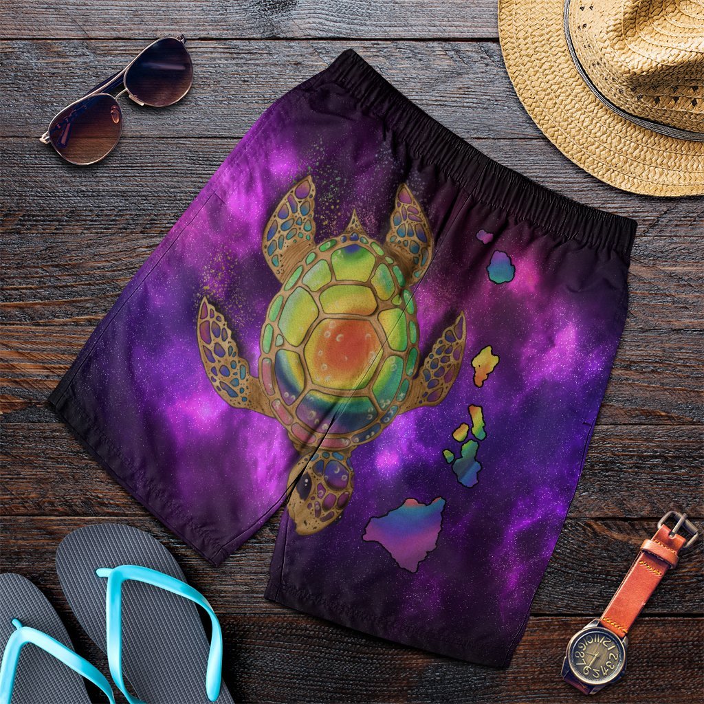 Hawaii Map Turtle Galaxy Men's Shorts - AH - Purple Art - Polynesian Pride