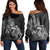 Hawaii Map Turtle Hibiscus Divise Polynesian Women's Off Shoulder Sweater - AH Black - Polynesian Pride