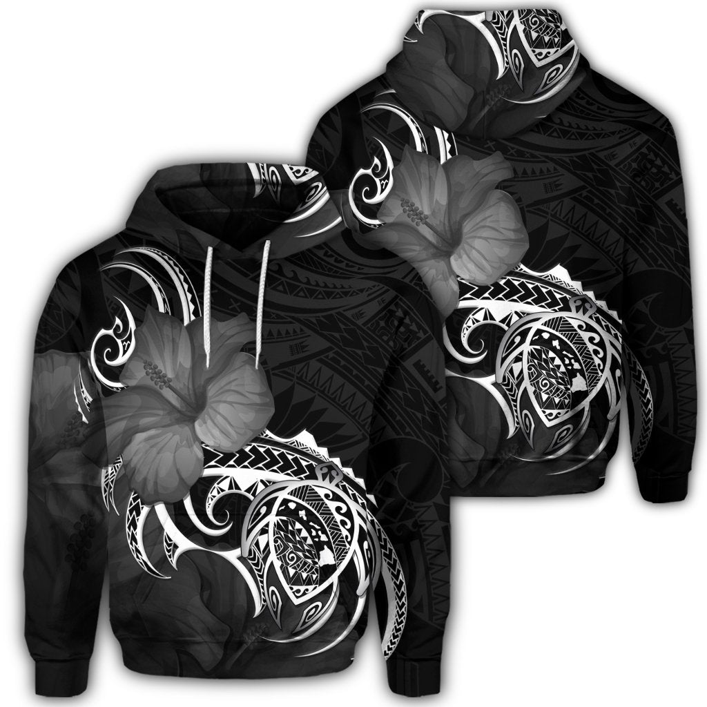Hawaiian Map Turtle Hibiscus Divise Polynesian Hoodie Unisex Art - Polynesian Pride