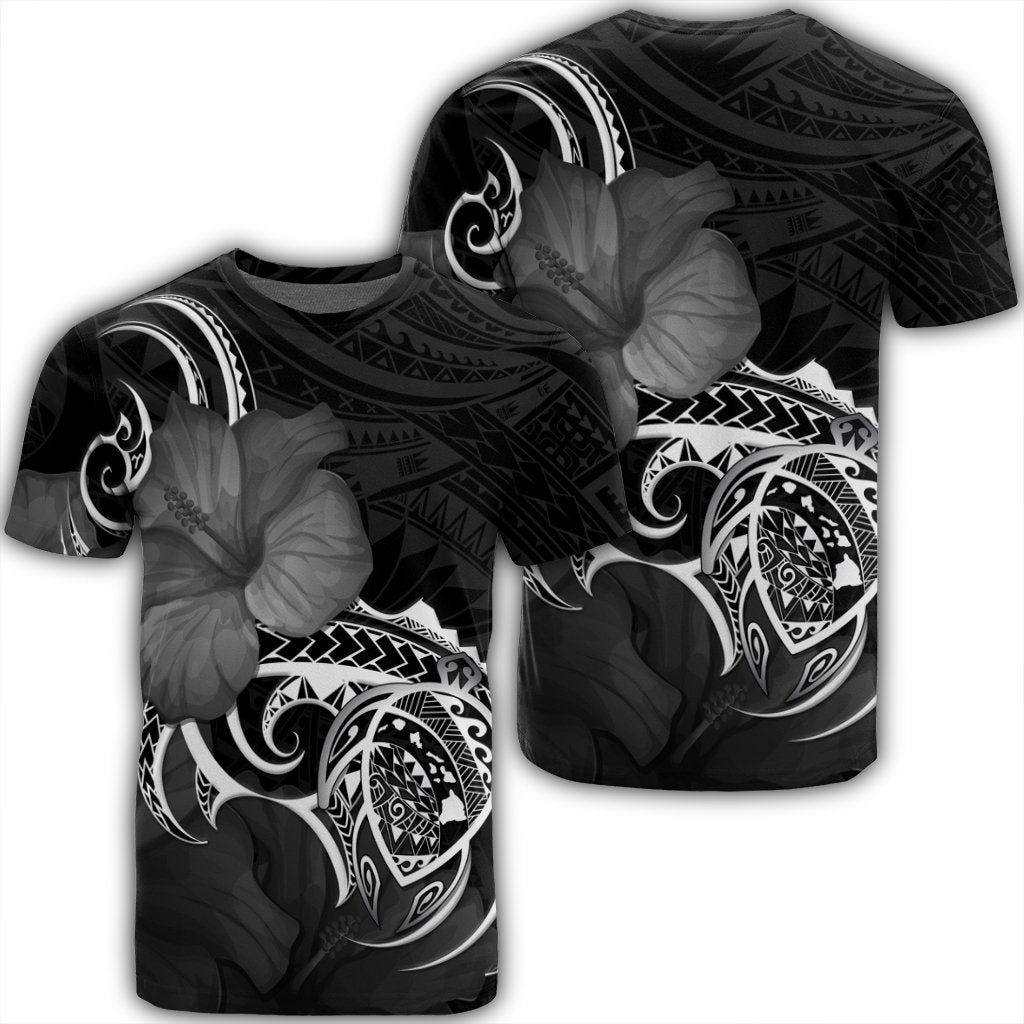 Hawaii Map Turtle Hibiscus Divise Polynesian T Shirt Unisex Black - Polynesian Pride