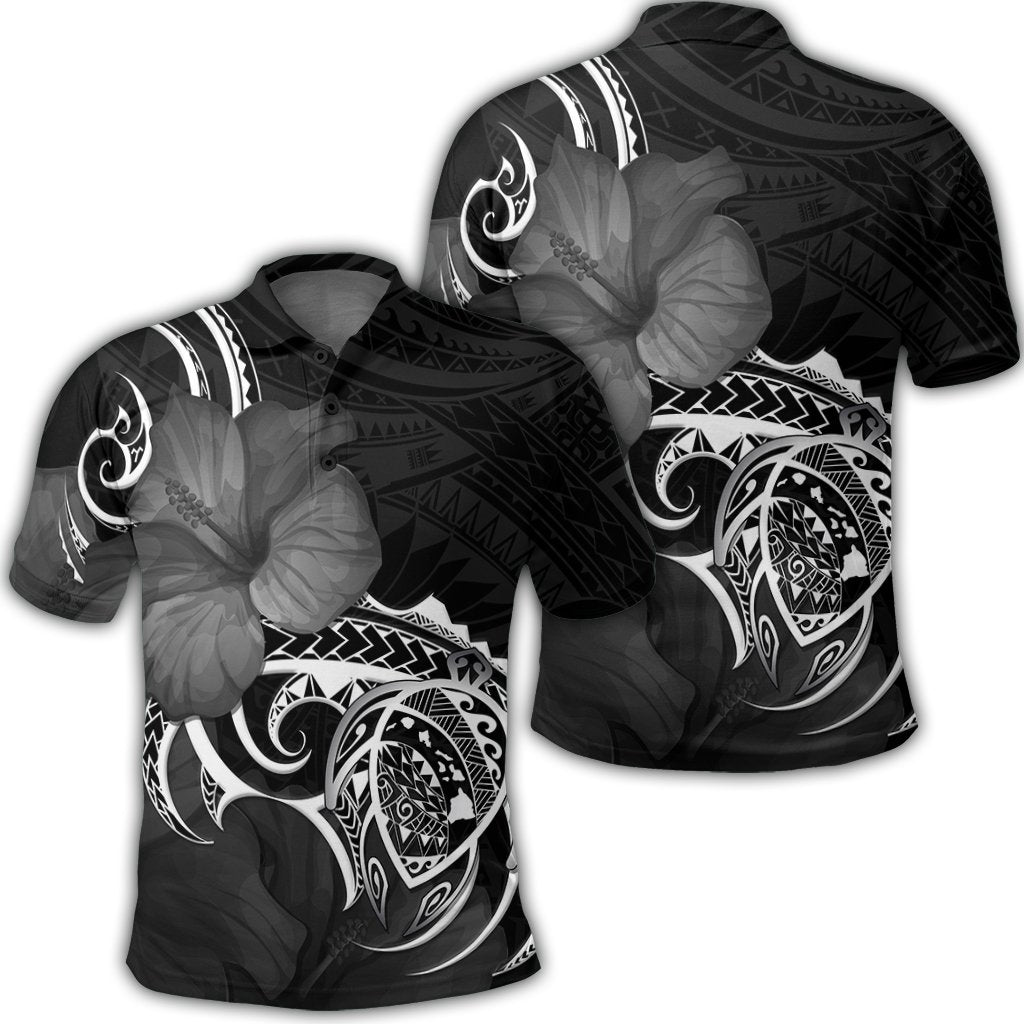 Hawaii Map Turtle Hibiscus Divise Polynesian Polo Shirt Unisex Black - Polynesian Pride