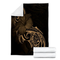 Hawaii Map Turtle Hibiscus Divise Polynesian Premium Blankets Gold - AH - Polynesian Pride