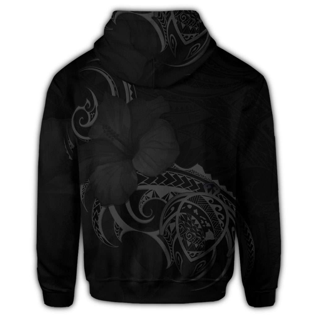 Hawaii Map Turtle Hibiscus Divise Polynesian Zip Hoodie Gray - Polynesian Pride