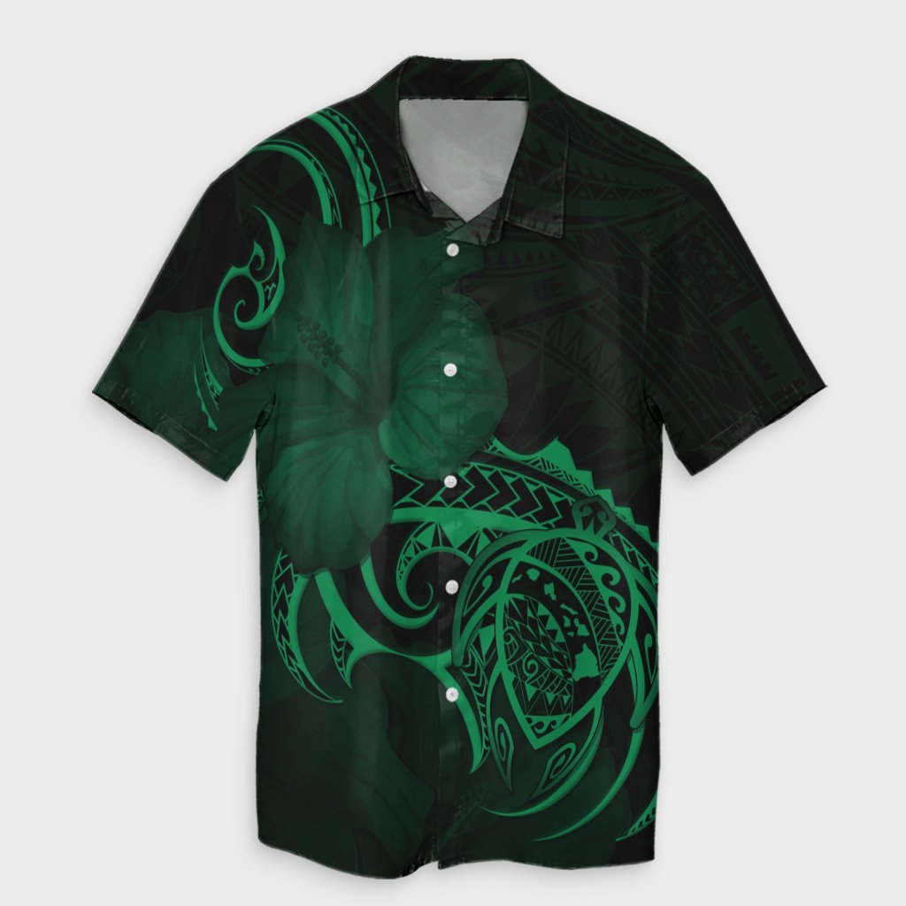 Hawaii Map Turtle Hibiscus Divise Polynesian Hawaiian Shirt Green - AH Unisex Black - Polynesian Pride