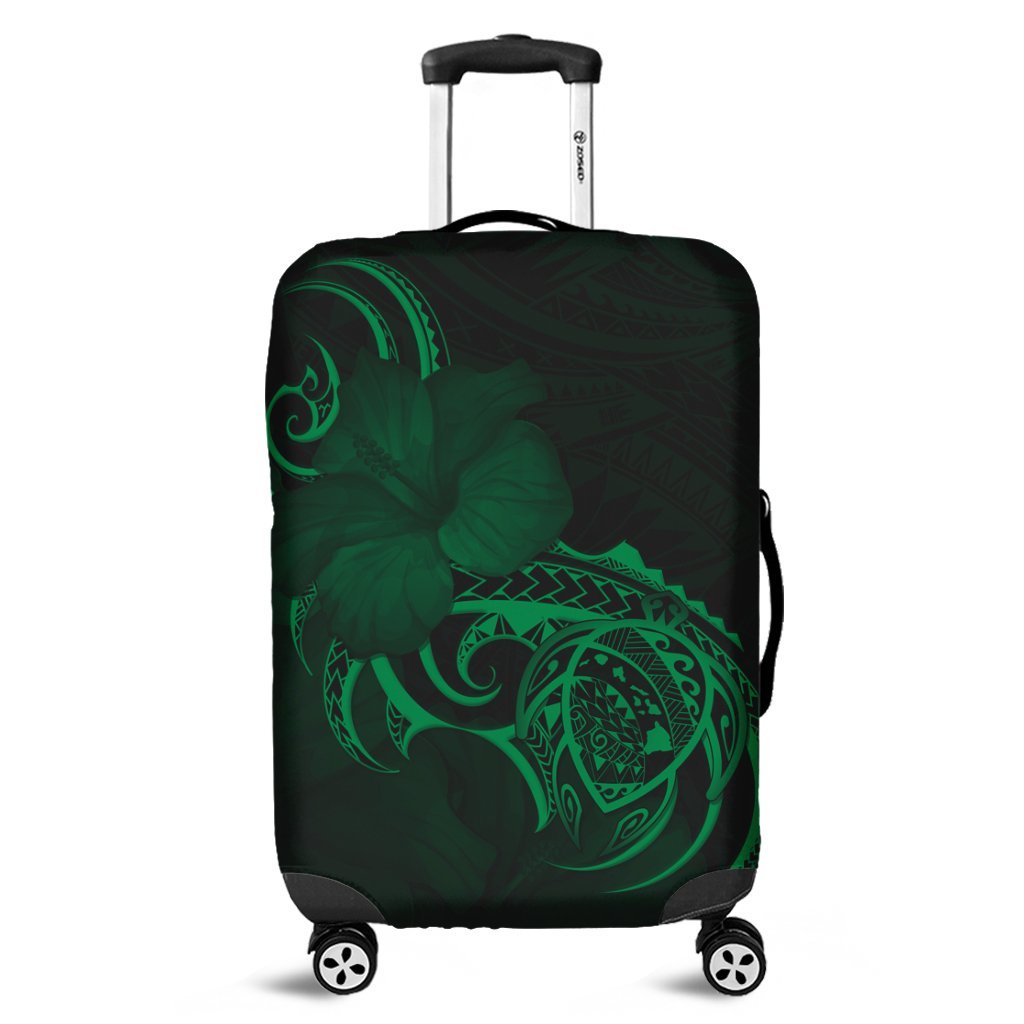 Hawaii Map Turtle Hibiscus Divise Polynesian Luggage Covers Green - AH Black - Polynesian Pride