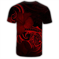 Hawaii Map Turtle Hibiscus Divise Polynesian T Shirt Red - Polynesian Pride