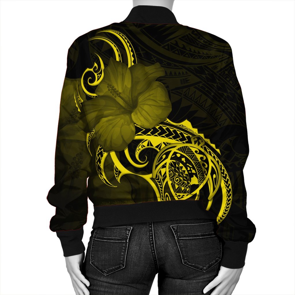 Hawaii Map Turtle Hibiscus Divise Polynesian Bomber Jacket Yellow - AH - Polynesian Pride