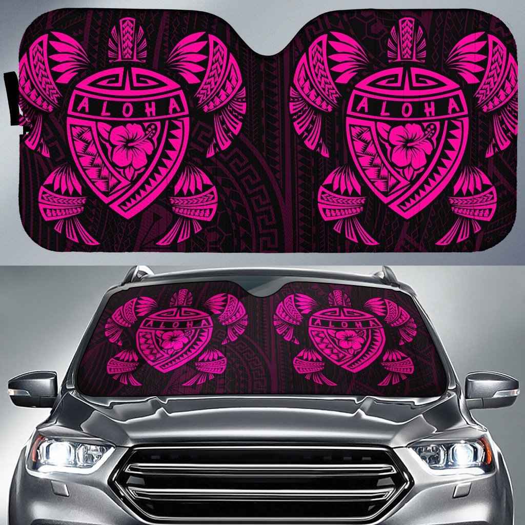 Hawaii Map Turtle Ohana Hibiscus Kakau Polynesian Car Sun Shade Auto Sun Shade Universal Fit Pink - Polynesian Pride