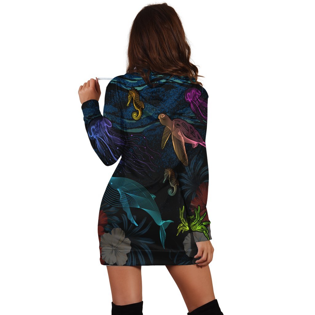 Hawaii Marine Life Sea Hoodie Dress - AH - Polynesian Pride