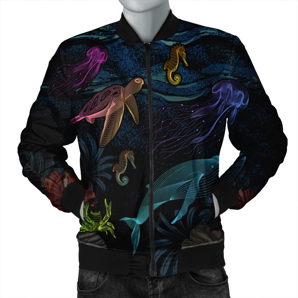 Hawaii Marine Life Sea Bomber Jacket - AH Black Unisex - Polynesian Pride