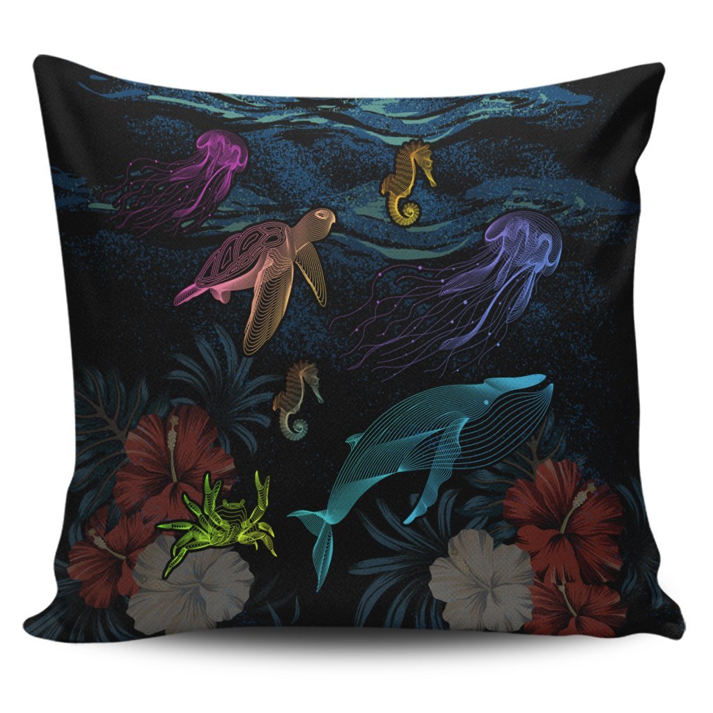 Hawaii Marine Life Sea Pillow Covers - AH Pillow Covers Black - Polynesian Pride