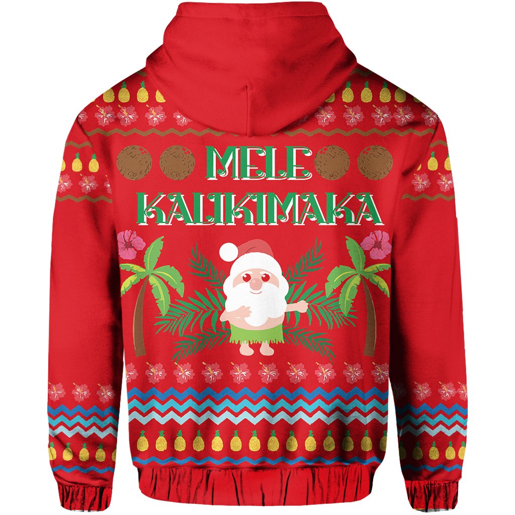 Hawaii Mele Kalikimaka Pattern Christmas Hawaiian Hoodie Zip Pon Style - Polynesian Pride