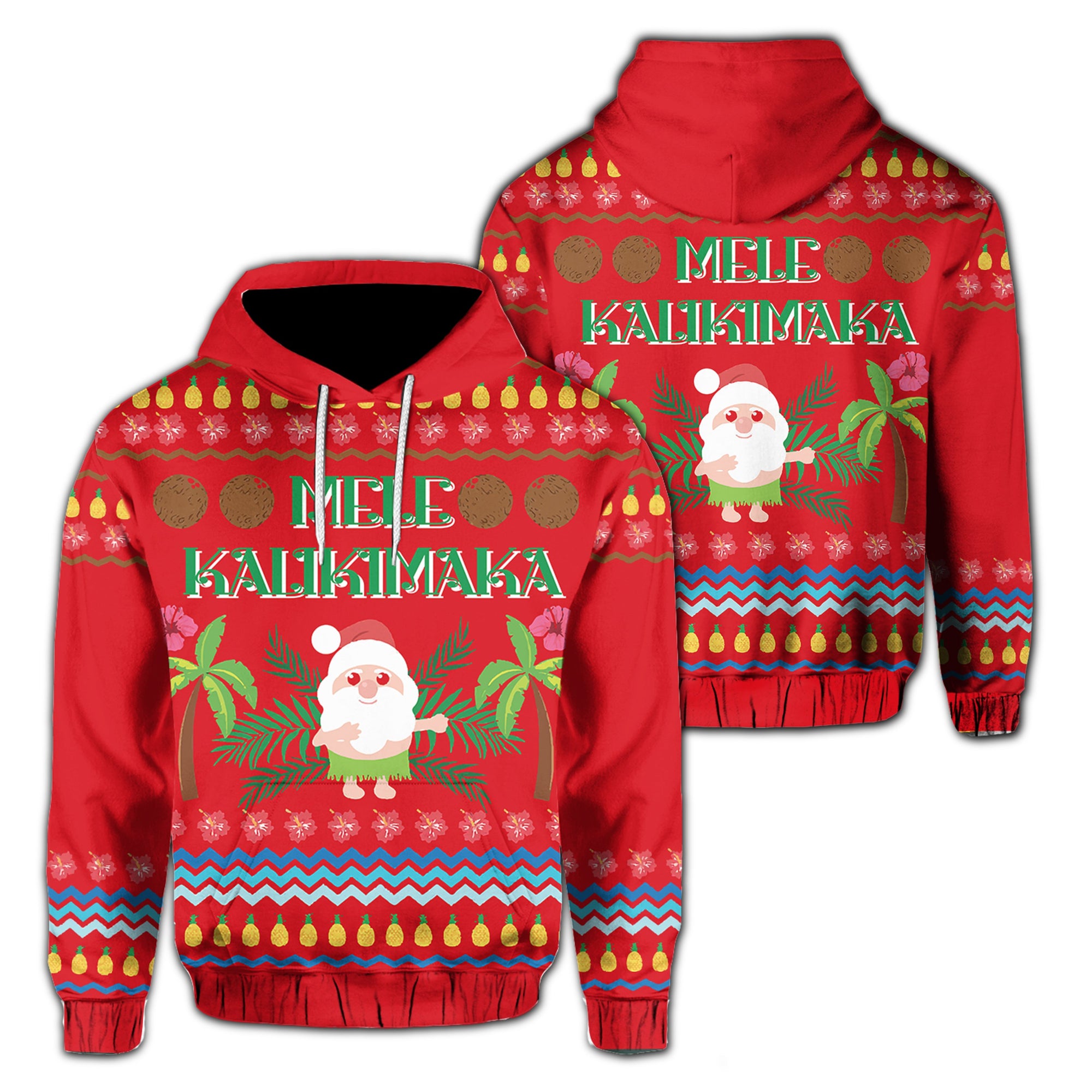 Hawaii Mele Kalikimaka Pattern Christmas Hawaiian Hoodie Pon Style Unisex Red - Polynesian Pride