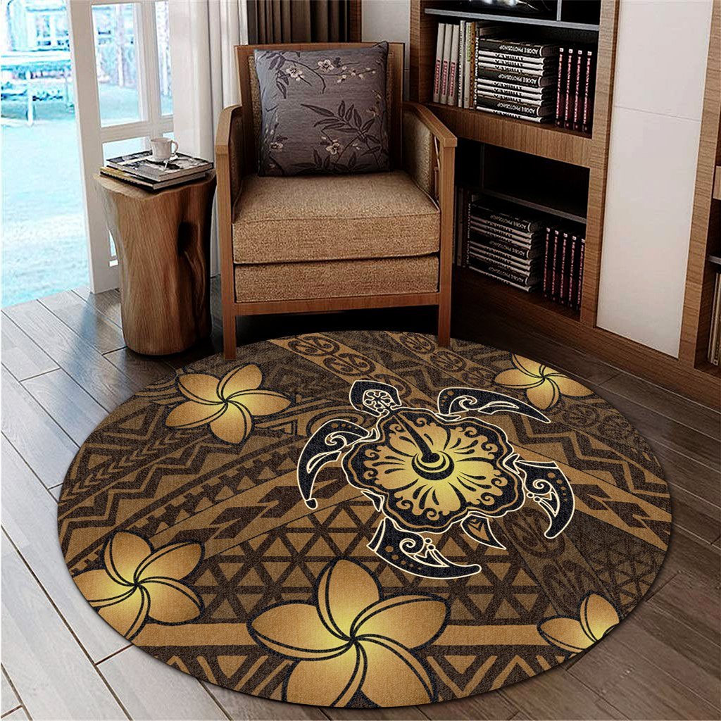 Hawaii Mix Polynesian Turtle Plumeria Round Carpet - AH - Nick Style - Brown - Polynesian Pride