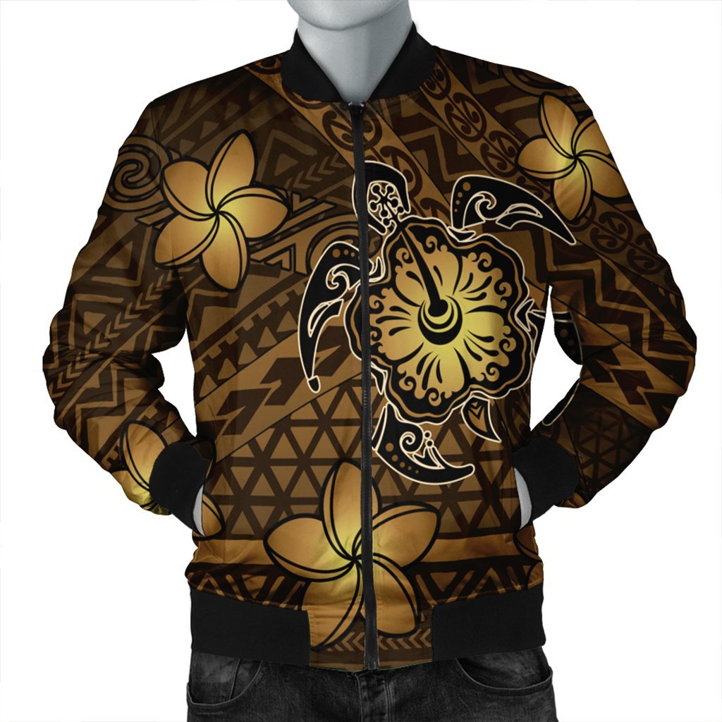 Hawaii Mix Polynesian Turtle Plumeria Bomber Jacket - AH - Nick Style - Brown Black Unisex - Polynesian Pride