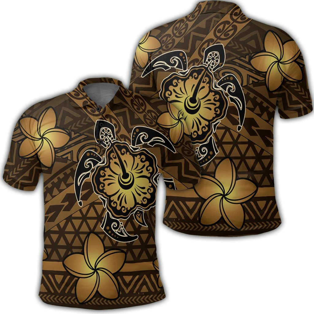 Hawaii Mix Polynesian Turtle Plumeria Polo Shirt Nick Style Brown Unisex Black - Polynesian Pride