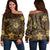 Hawaii Mix Polynesian Turtle Plumeria Women's Off Shoulder Sweater - AH - Nick Style - Brown Black - Polynesian Pride