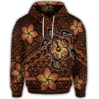 Hawaiian Mix Polynesian Turtle Plumeria Hoodie Nick Style Orange - Polynesian Pride