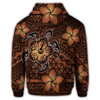 Hawaiian Mix Polynesian Turtle Plumeria Hoodie Nick Style Orange - Polynesian Pride