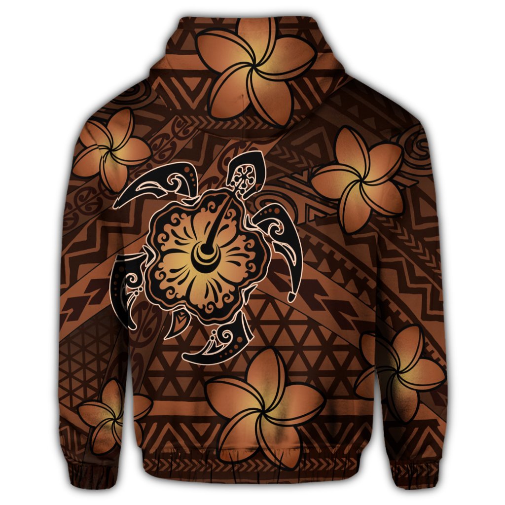 Hawaii Mix Polynesian Turtle Plumeria Zip Hoodie Nick Style Orange - Polynesian Pride