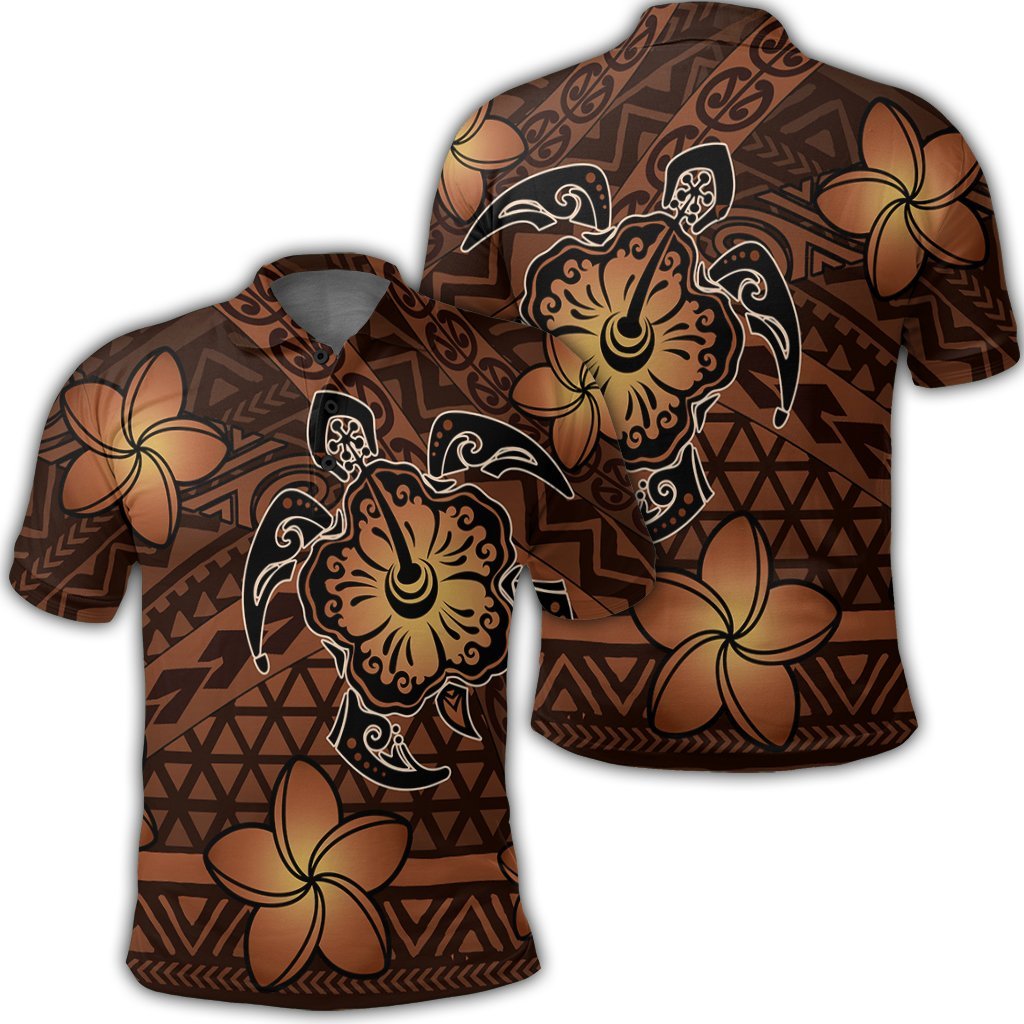 Hawaii Mix Polynesian Turtle Plumeria Polo Shirt Nick Style Orange Unisex Black - Polynesian Pride