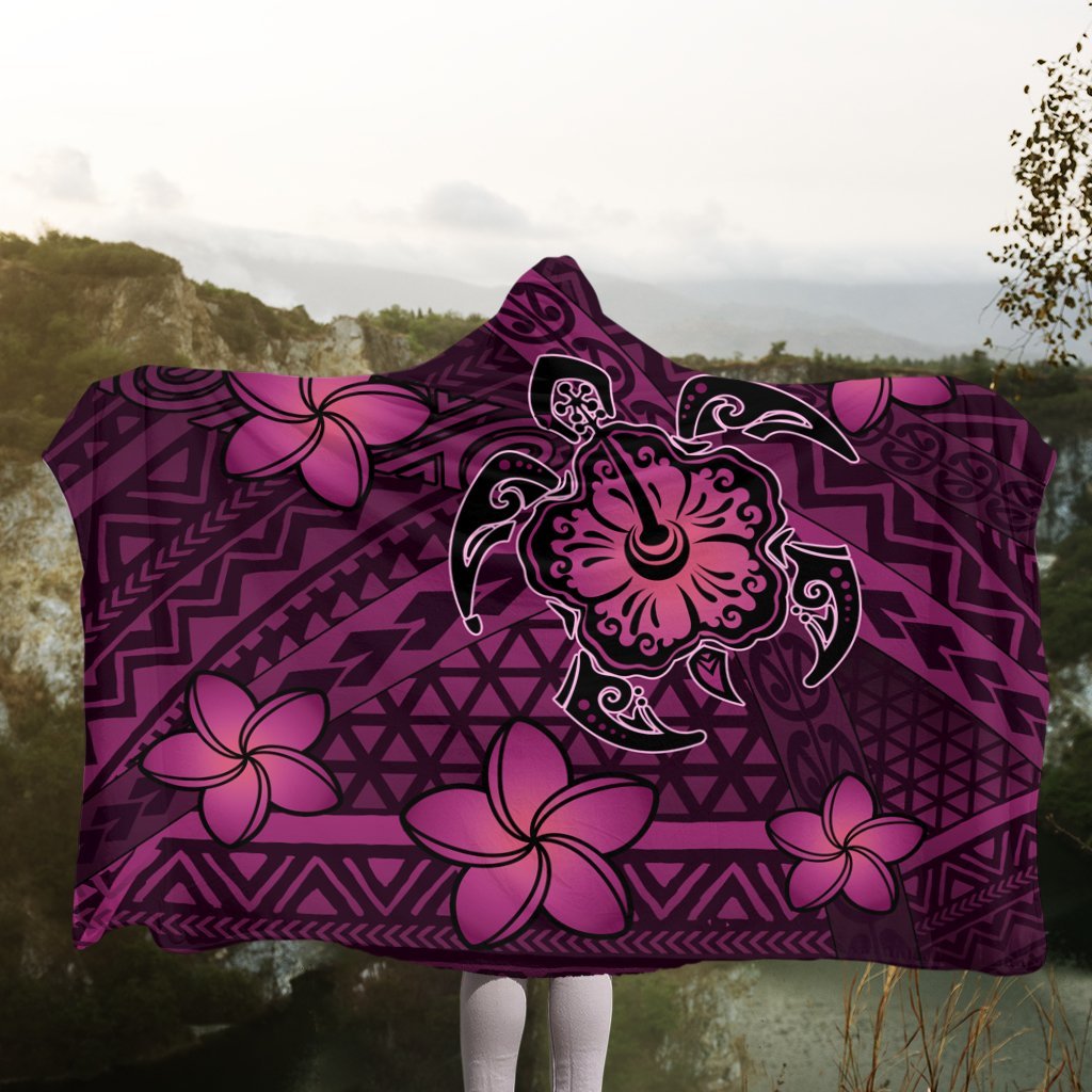 Hawaii Mix Polynesian Turtle Plumeria Hooded Blanket - AH - Nick Style - Pink - Polynesian Pride