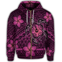 Hawaii Mix Polynesian Turtle Plumeria Zip Hoodie Nick Style Pink - Polynesian Pride