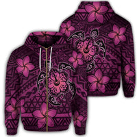 Hawaii Mix Polynesian Turtle Plumeria Zip Hoodie Nick Style Pink Unisex Art - Polynesian Pride