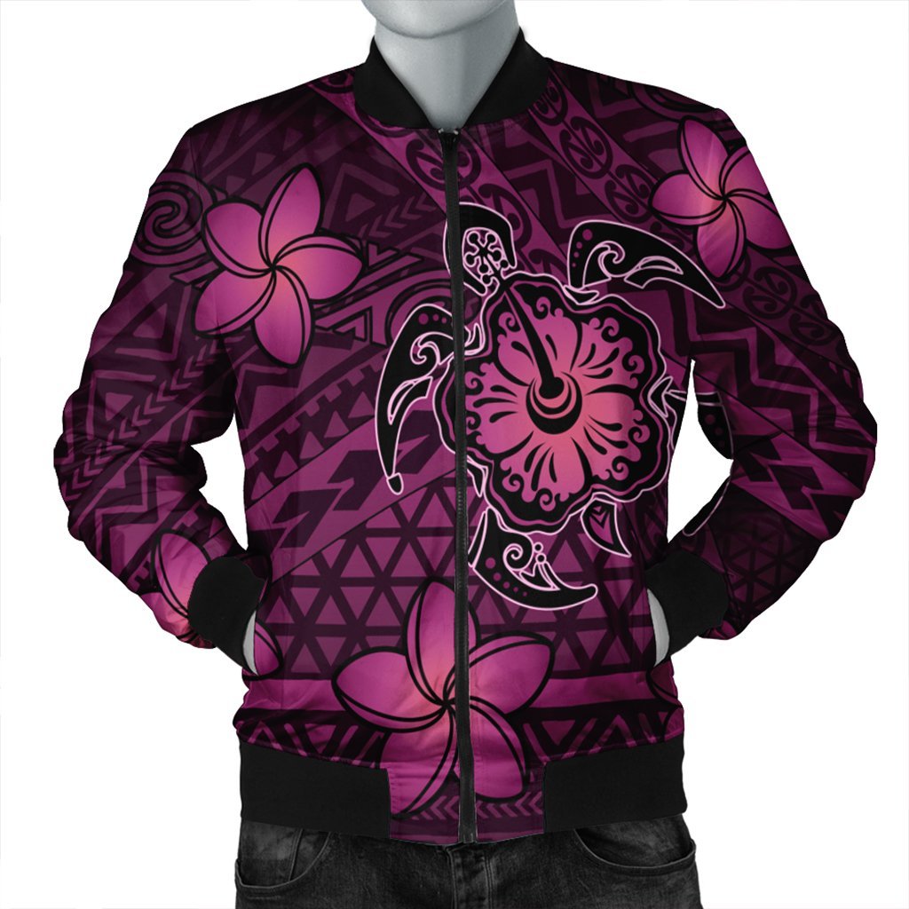 Hawaii Mix Polynesian Turtle Plumeria Bomber Jacket - AH - Nick Style - Pink Black Unisex - Polynesian Pride