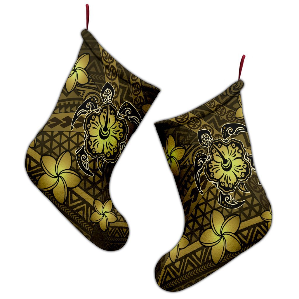 Hawaii Mix Polynesian Turtle Plumeria Christmas Stocking - AH - Nick Style - Yellow - Polynesian Pride
