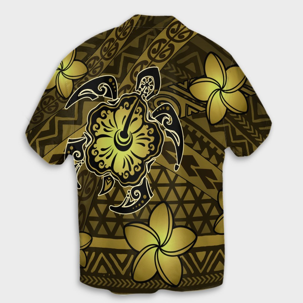 Hawaii Mix Polynesian Turtle Plumeria Hawaiian Shirt - AH - Nick Style - Yellow - Polynesian Pride