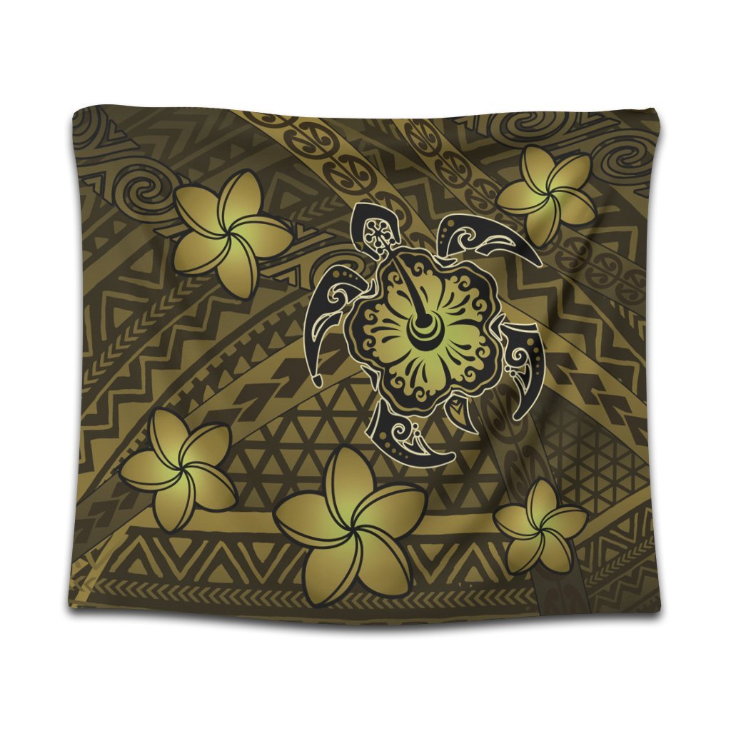 Hawaii Mix Polynesian Turtle Plumeria Tapestry - AH - Nick Style - Yellow Wall Tapestry Black - Polynesian Pride