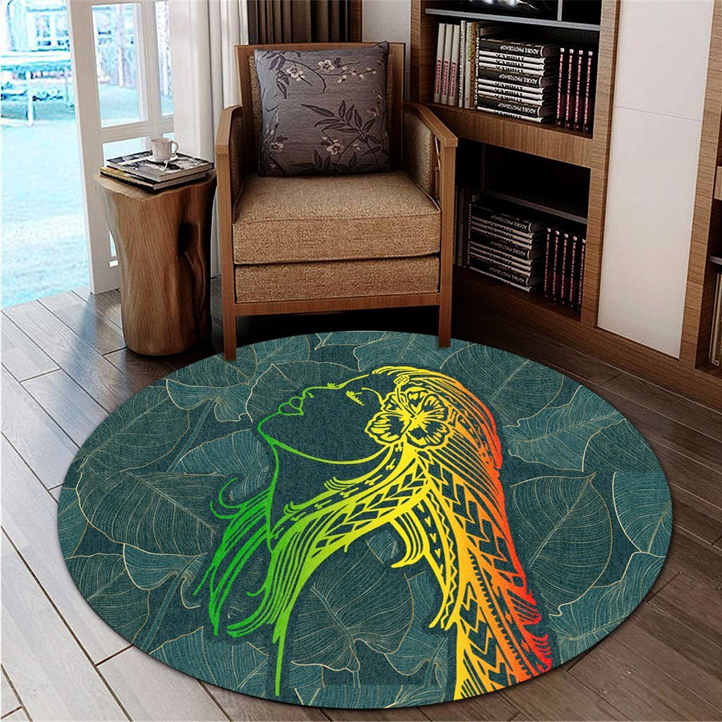 Hawaii Monstera Kalo Hula Girl Kanaka Maoli Round Carpet - AH - Polynesian Pride