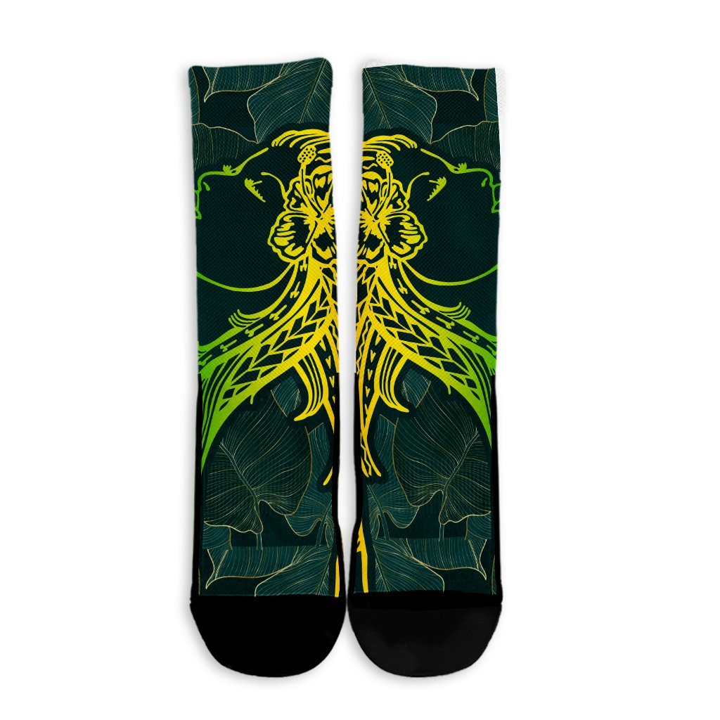 Hawaii Monstera Kalo Hula Girl Kanaka Maoli Crew Socks - AH - Polynesian Pride