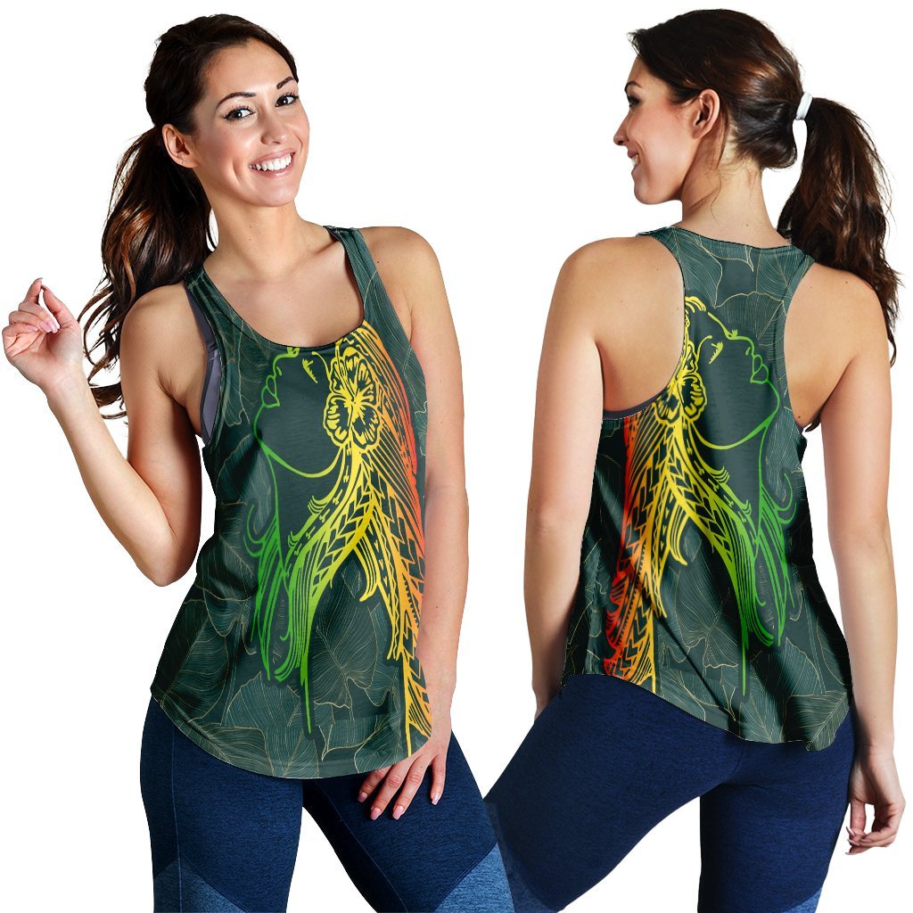 Hawaii Monstera Kalo Hula Girl Kanaka Maoli Racerback Tank - AH Black - Polynesian Pride