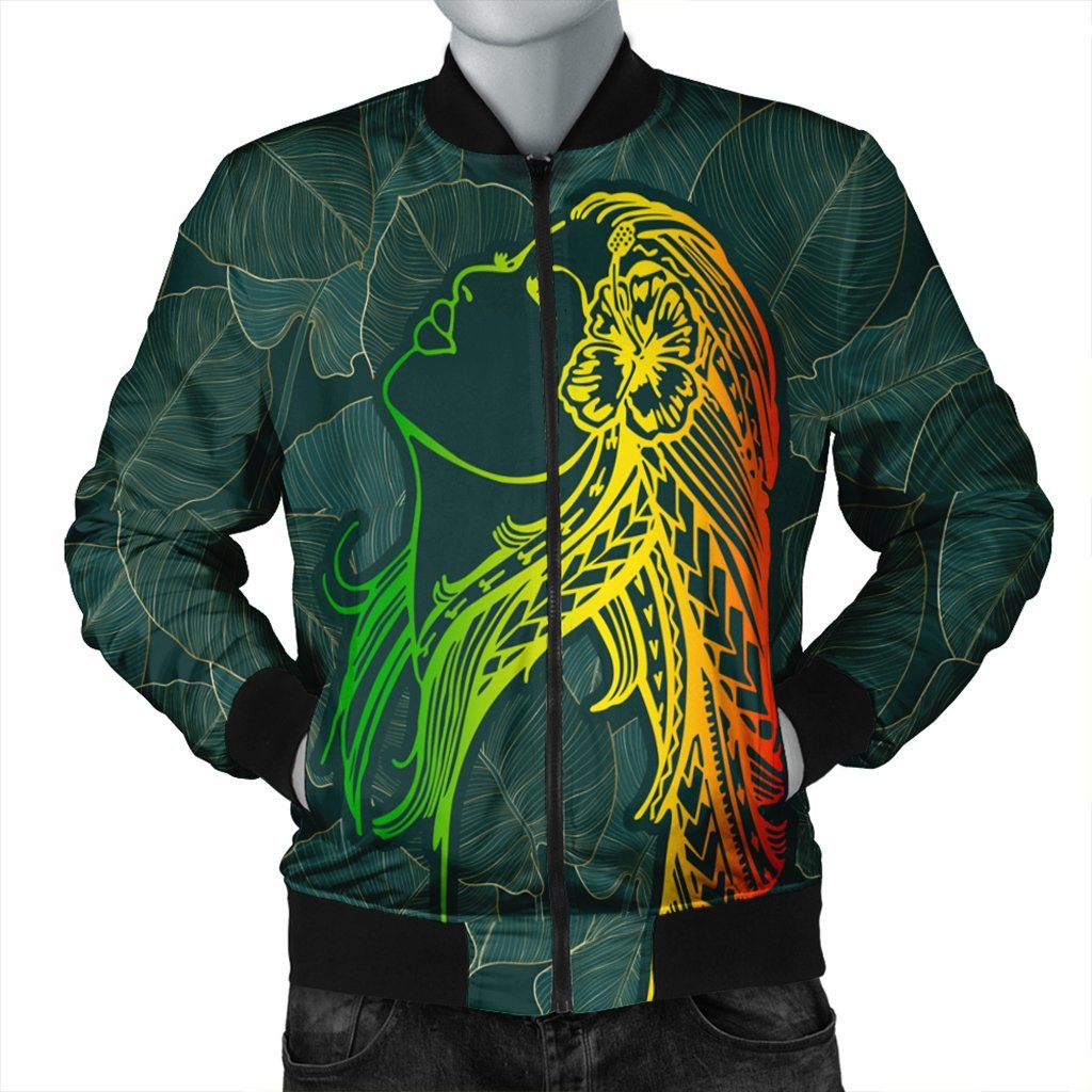 Hawaii Monstera Kalo Hula Girl Kanaka Maoli Bomber Jacket - AH Black Unisex - Polynesian Pride