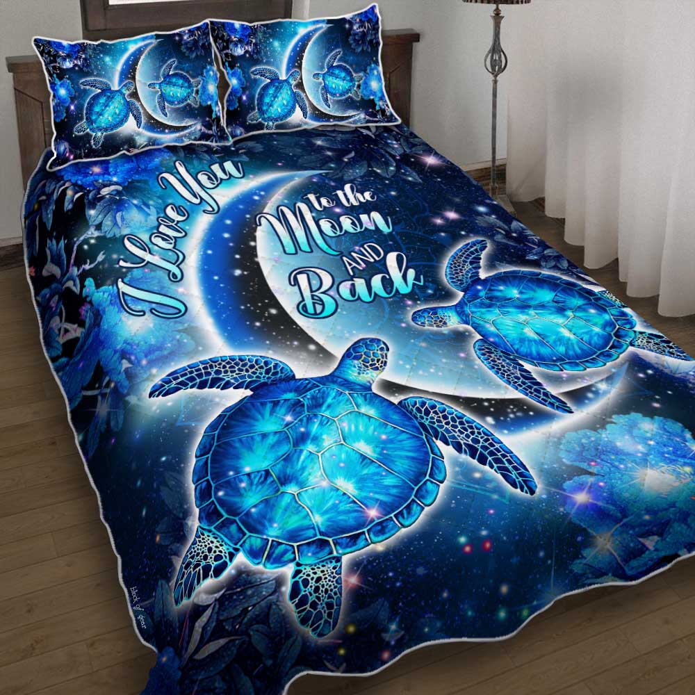 Hawaii Moon Star Turtle Quilt Bed Set - AH Blue - Polynesian Pride