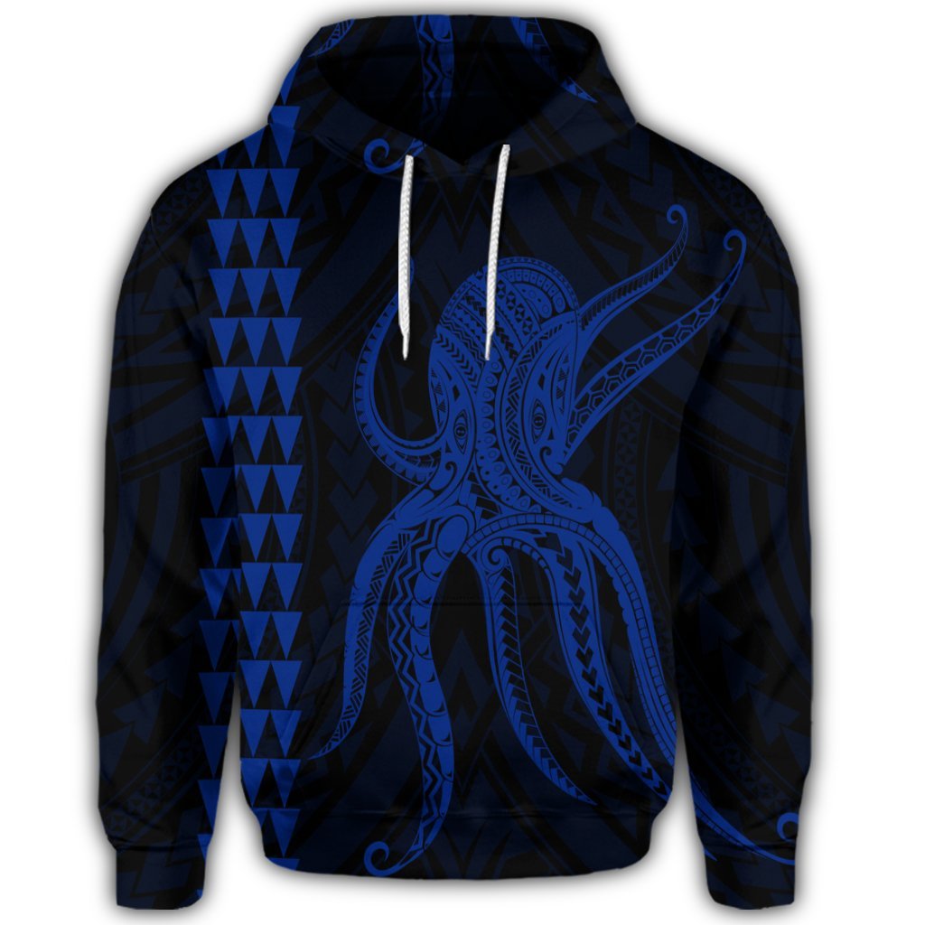 Hawaiian Octopus KaKau Polynesian Hoodie Blue - Polynesian Pride