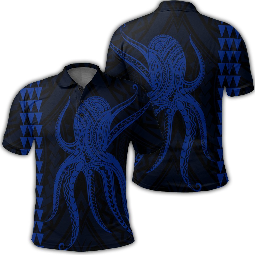 Hawaii Octopus KaKau Polynesian Polo Shirt Blue Unisex Black - Polynesian Pride