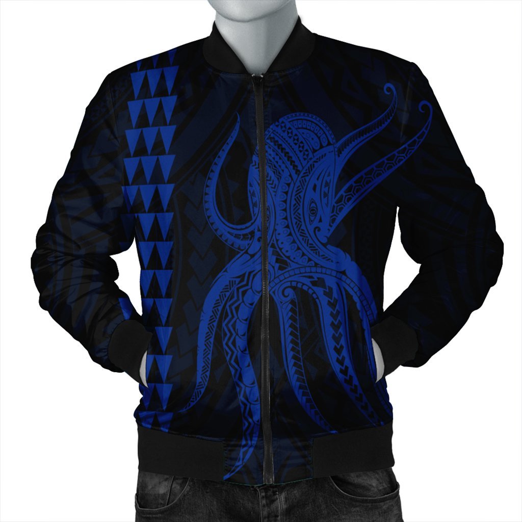 Hawaii Octopus KaKau Polynesian Bomber Jacket - Blue - AH Black Unisex - Polynesian Pride