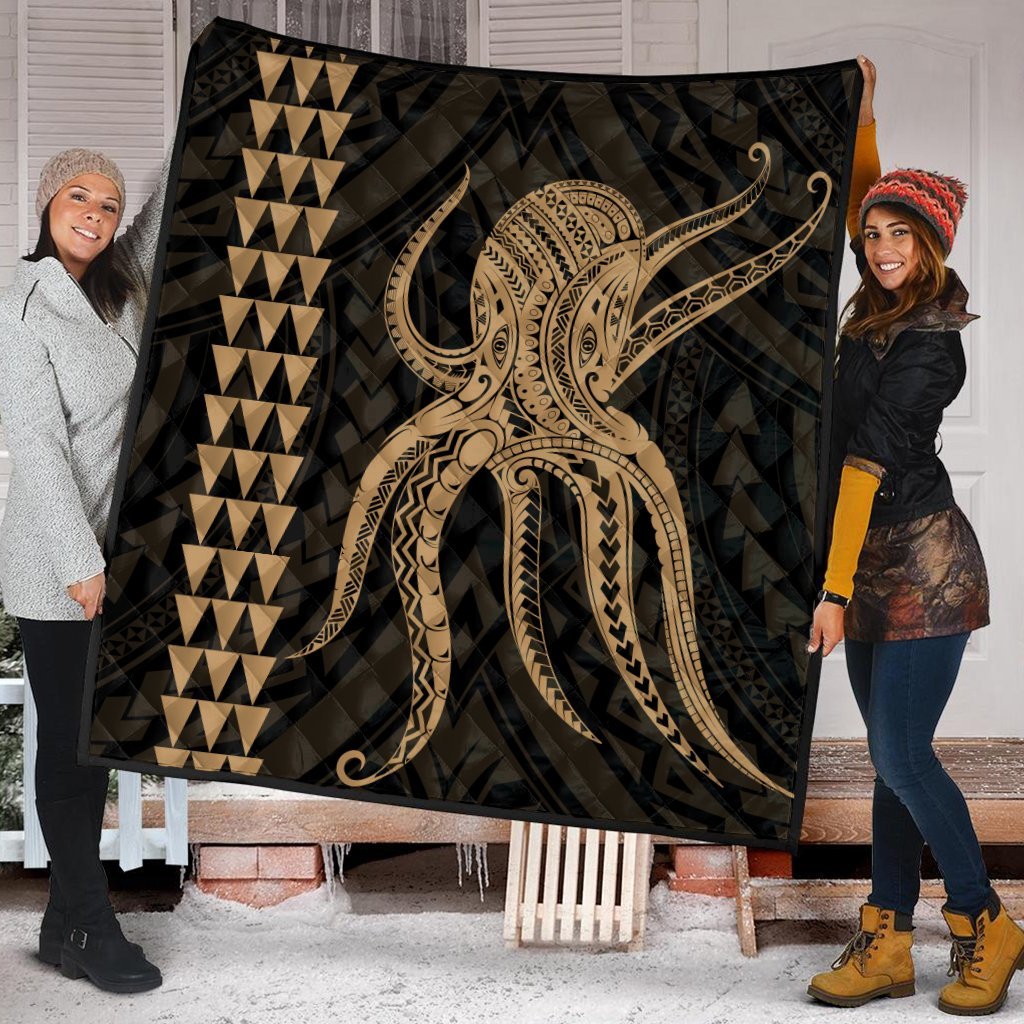 Hawaii Octopus KaKau Polynesian Premium Quilts - Gold - AH - Polynesian Pride