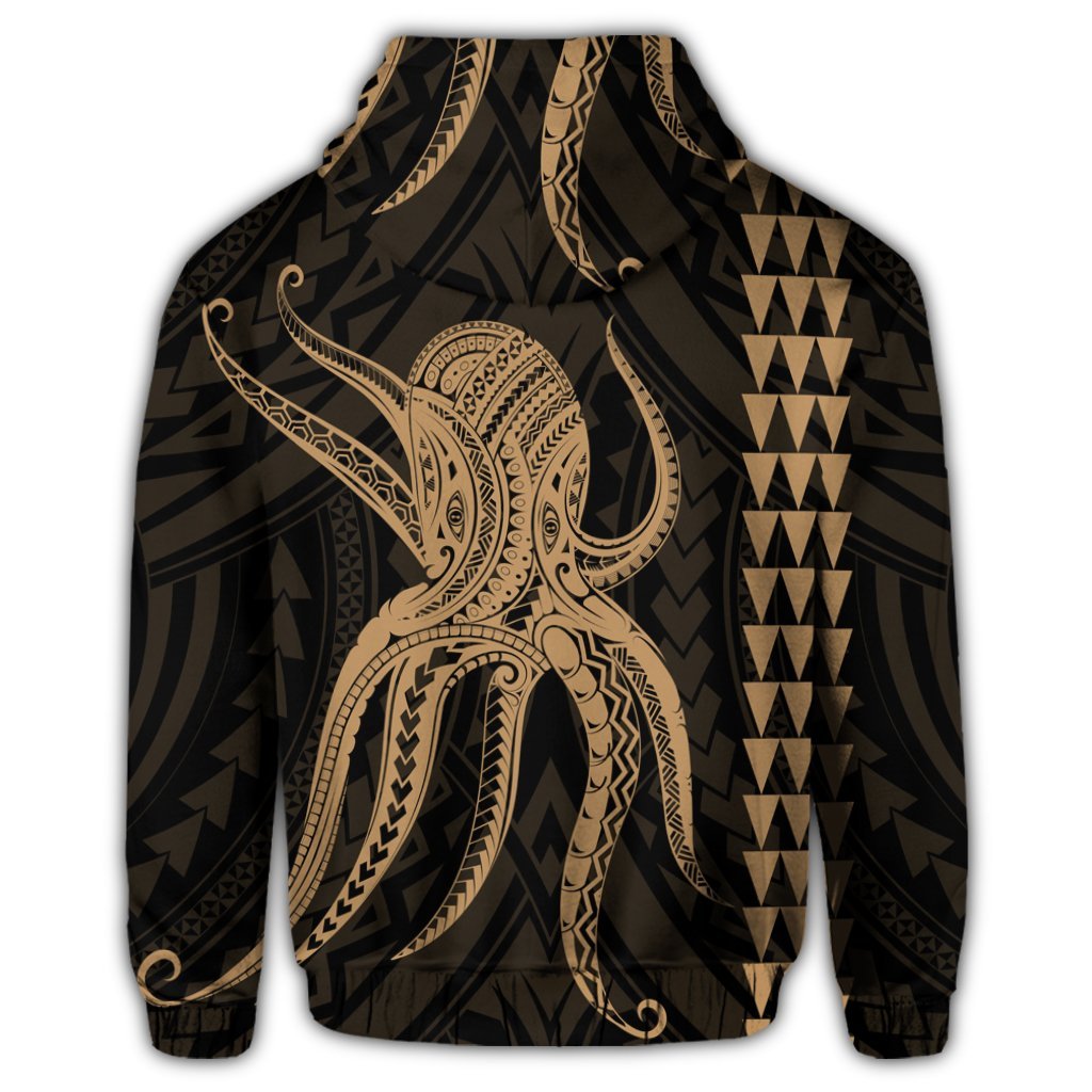 Hawaiian Octopus KaKau Polynesian Hoodie Gold - Polynesian Pride