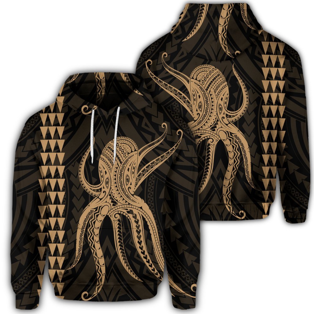 Hawaiian Octopus KaKau Polynesian Hoodie Gold Unisex Art - Polynesian Pride