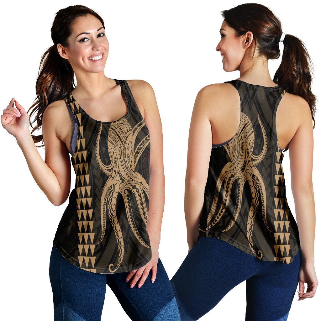 Hawaii Octopus KaKau Polynesian Racerback Tank - Gold - AH Black - Polynesian Pride