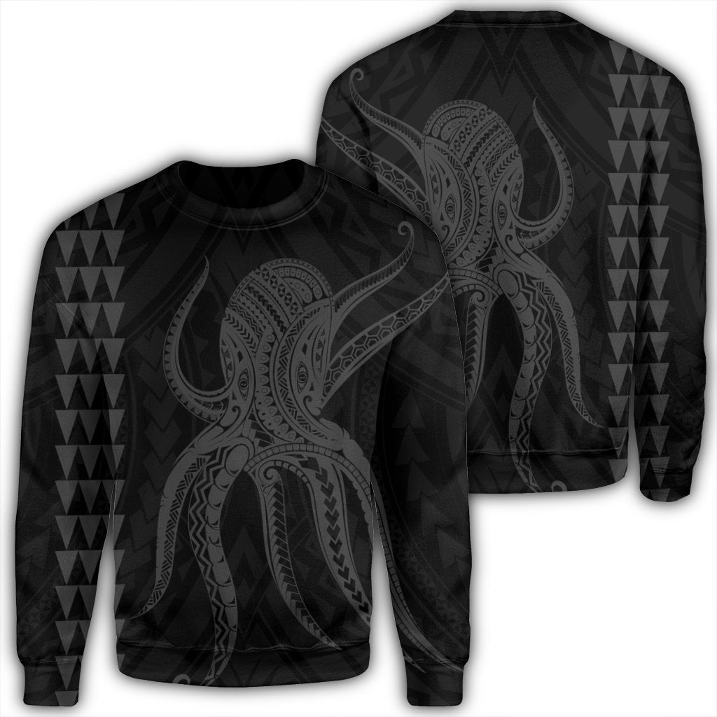 Hawaii Octopus KaKau Polynesian Sweatshirt - Gray - AH Unisex Black - Polynesian Pride